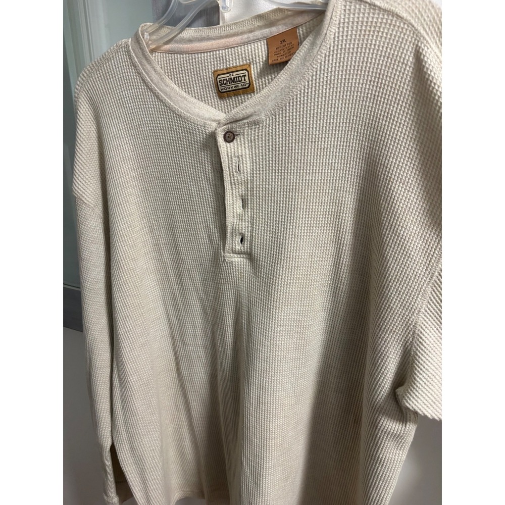 CE Schmidt Workwear Mens 2XL Cream Waffle Knit Thermal Henley Long Sleeve Shirt
